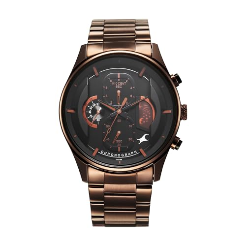 Image of Fastrack Opulence Quartz Chronograph Black Dial Brown Metal Strap Watch for Guys - NT3315KM02
