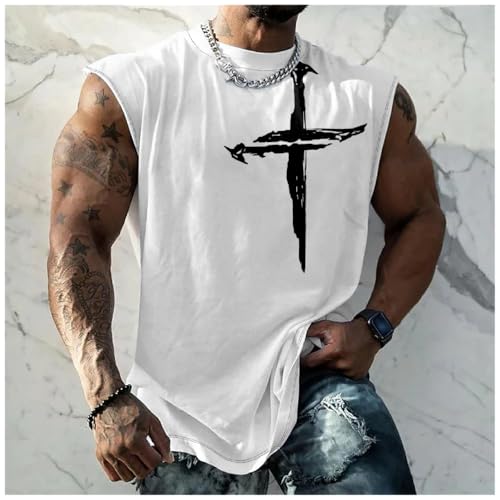 HOTYD Mens Jesus Cross Print Tank Tops Faith Christian Retro Graphic Shirts Moisture Wicking Sleeveless Gym Workout Tops2