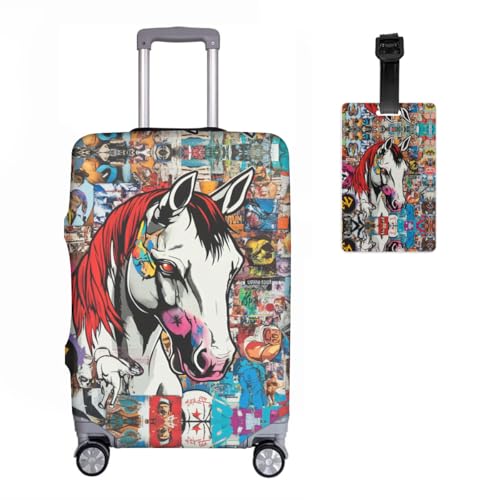 Housse de valise élastique lavable avec étiquettes motif animaux taille L