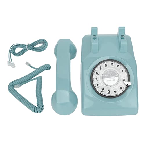 Teléfono vintage con cable y disco mecánico azul