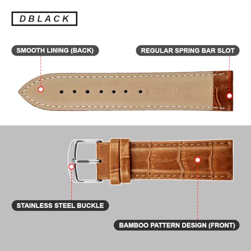 Image of DBLACK ''HIKRO'' Leather Watch Strap, Bamboo Design Full Padded Watch Belt / / For 18mm, 20mm, 22mm, 24mm, or 26mm Watch Band (Choose Your Size & Color)