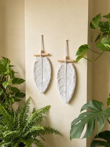 Image of JH Gallery Handmade Macrame Leaf Wall Decor, All Natural Boho Cotton Hanging with Fabric Loop, Boho Chic Accent for Bedroom, Office, Living Room and Home Decor (Pack of 2)