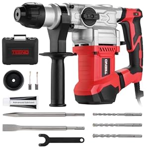 TEENO Hammer Drill, 1500W Heavy Duty Electric Rotary Hammer Drill SDS-Plus, 360° Auxiliary Handle, for Concrete, Masonry, Wood,Brick, Steel