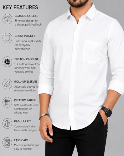 Image of CB-COLEBROOK Men's Casual, Regular Fit, Solid Colour, Lightweight, Button Down, Casual Wear, Shirt with Pocket. Suitable for Office & Casual Use