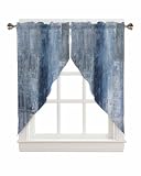Hsqirky Rustic Blue Swag Curtains for Living Room/Bedroom, Oil Painting Abstract Geometric Swag Kitchen Curtain Valances for Windows, Blue Grey Tier Topper Scalloped Curtain 2 Panels, 56' W x 36' L