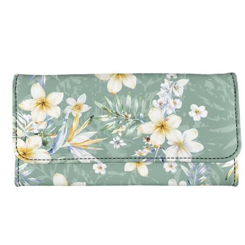 Image of AFPANQZ Large Capacity Women Purse Portable Handbag Purses, Tropical White Flower Womens Card Purse with Zipper Multifunctional Handbags RFID Blocking Checkbook Wallet