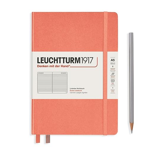 Image of LEUCHTTURM1917 - Notebook Hardcover Medium A5-251 Numbered Pages for Writing and Journaling (Bellini, Ruled)