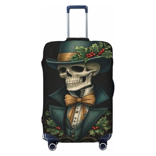 Skeleton Wearing Top Hat Bow Tie Elastic Travel Luggage Covers Dustproof Scratch-Resistant Suitcase Protector Fit 22-24 Inch