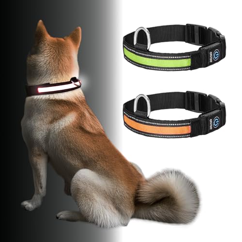 Pets Family(ペッツファミリー) 光る首輪 犬 LEDライト USB充電式 type-c 防水 洗える サイズ調節可能 軽量 小型犬 中型犬 大型犬 犬の光る首輪 装着簡単 (オレンジ, S)