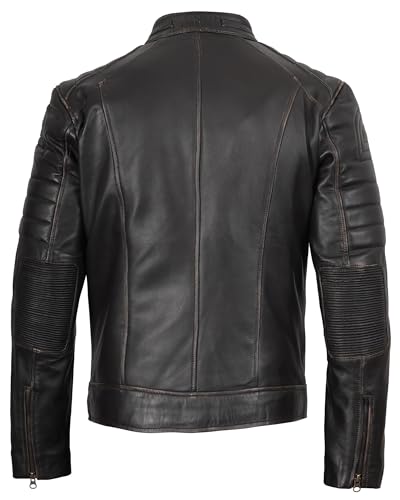 Image of fjackets Leather Jacket Men Real Lambskin - Cafe Racer Moto Style, Stand Collar Zip Up Jacket