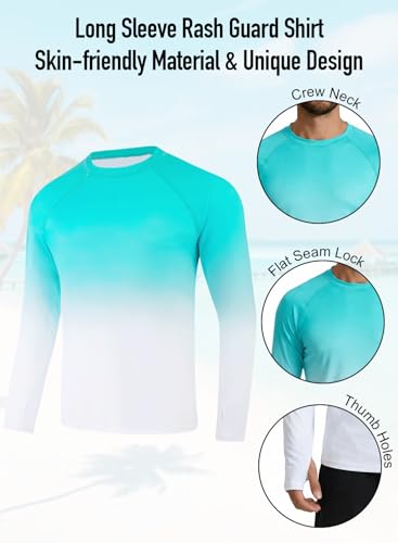 XiaoMoSha Men's Sun Protection Long Sleeve Shirts UPF 50+ Rash Guard Swim T-Shirt Quick Dry Fishing Hiking Running Top Outdoor Lightweight Athletic UV Sports Shirt Medium Green Gradient — view 5