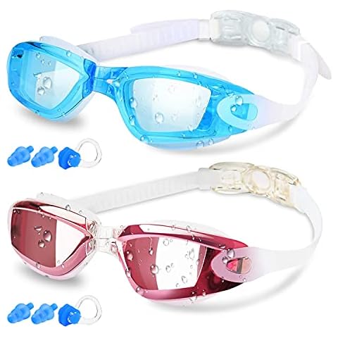 Elimoons Swim Goggles for Men Women Kids, Swimming Goggles Anti Fog UV Protection, 2 Pack Cover