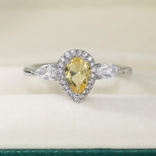 White Gold Plated Yellow Teardrop-shaped Cubic Zirconia Inlaid Sparkling Chic Engagement Rings Wedding Bridal Band Promise Rings Evening Parties Anniversary Valentine's Day Gifts Eternity Bands for Women