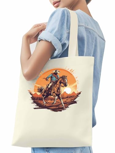 Canvas Tote Bag, Western Aesthetic Canvas Tote Handbags for Women Shoulder Bag Vintage Cowboy Print3