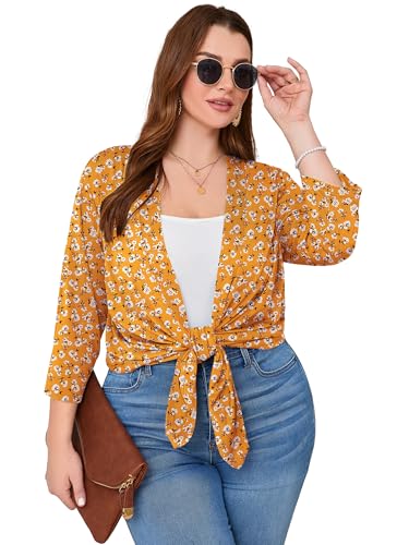 Image of AusLook Women's Plus Size Lightweight Open Front Cardigan 3 /4 Sleeve Cover Ups Shrugs Shawls and Wraps Kimono Jacket Coat
