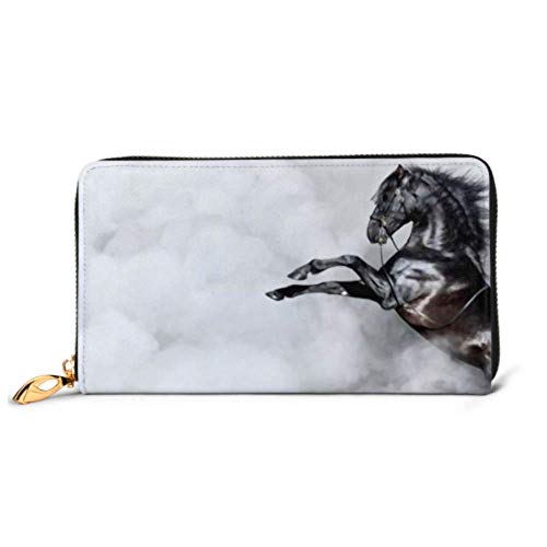 Preisvergleich Produktbild JHGFG Mode Handtasche Reißverschluss Brieftasche Schwarz Spanisches Pferd Aufzucht Leicht Rauch Telefon Kupplung Geldbörse Abendkupplung Blockieren Leder Brieftasche Multi Card Organisieren