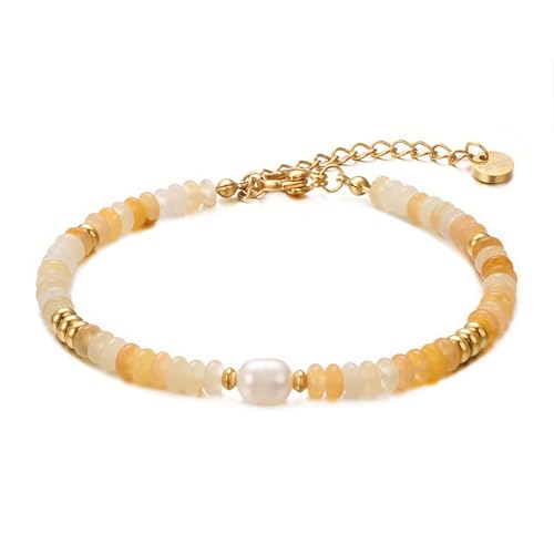 vissen Topaze Bracelet Femme De Perles d'eau douce En Acier Inoxydable Bracelets Plaqué Or Pierre Naturelle Cadeau Femme