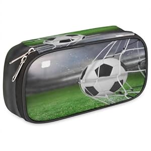 Pardick Pencil Case PU Leather Pencil Pouch Pencil Bags Soccer Pencil Organizer with Zipper, Pencil Boxes for Boys Girls Ball Net Pencil Storage Bag for Office School