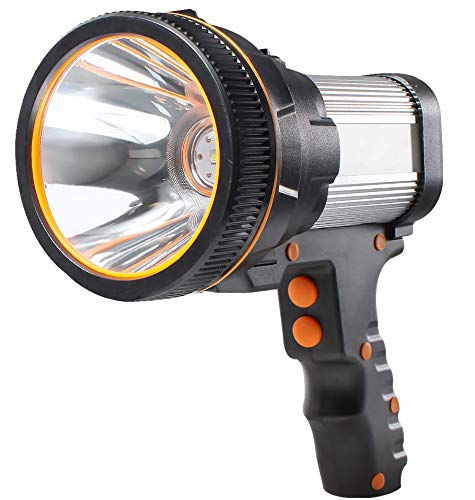 AF-WAN Super Bright Portable Spotlight Rechargeable LED Flashlight 6000 Lumen 9000mAh Large Handheld Spot Light Waterproof Outdoor Searchlight High Lumens 5 Mode Floodlight with Power Bank (Silver) AF-WAN Super Bright Portable Spotlight Rechargeable LED Flashlight 6000 Lumen 9000mAh Large Handheld Spot Light Waterproof Outdoor Searchlight High Lumens 5 Mode Floodlight with Power Bank (Silver)
