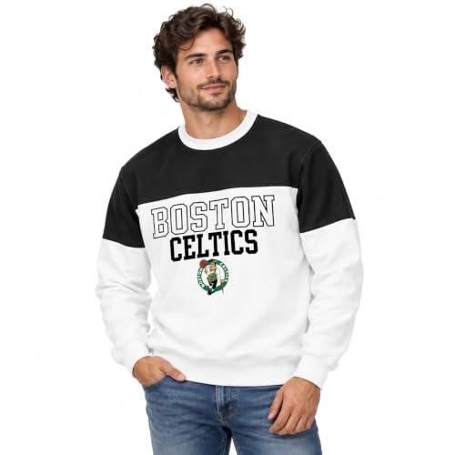 Blue 84 Boston Celtics NBA Officially Licensed Contrast Yoke Crewneck Sweatshirt, Large White