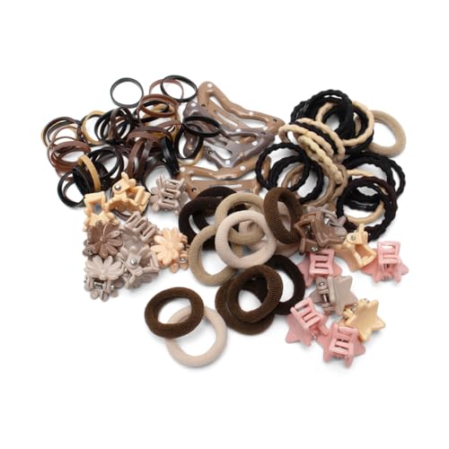 Image of Radhu & Kabby Hair Accessories Set for Kids in Mini Transparent Purse | Includes Hair Ties, Hair Clips, and Mini Clutchers | Easy to Carry & Gifting | Neutral Shades