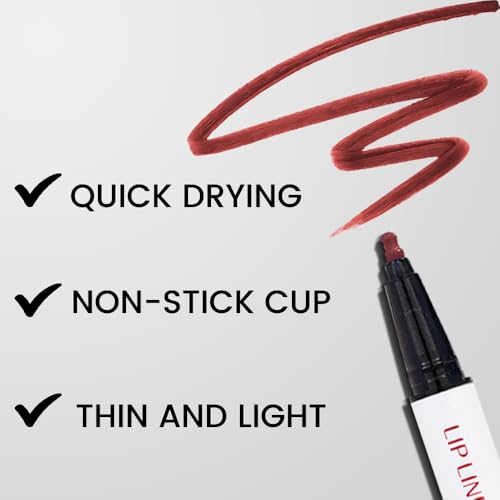 Image of 2Pcs Longwear Liquid Lip Liner Stain Marker Pen Set Long Lasting Waterproof, Dark Ruby Red Matte Semi Permanent 24 Hour Lip Liner and Lipstick Combo, Color Stay Lipliner All Day, Lips Stain peel off