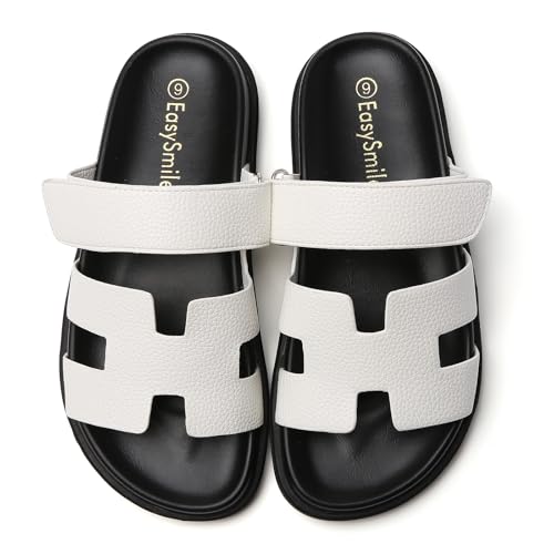 Women‘s Flats Sandals Casual Comfort Adjustable Strap Slip On Leather Walking Shoes2