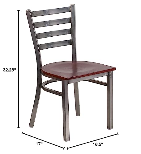 Image of Flash Furniture 2 Pk. HERCULES Series Clear Coated Ladder Back Metal Restaurant Chair - Mahogany Wood Seat