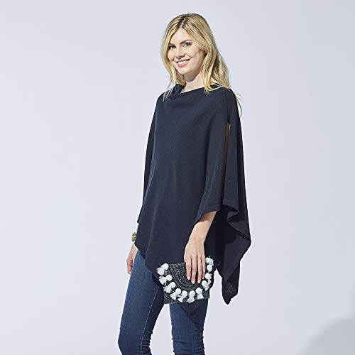 Image of Hadley Wren Women's Classic Colorblock Everyday Cotton Poncho, Black Solid Solid