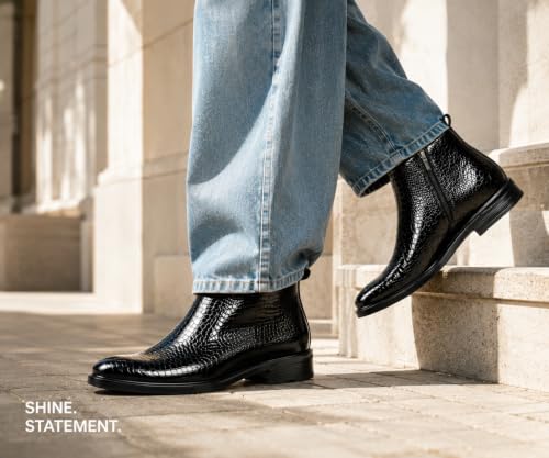 Image of Kraasa Orion-X Men's Vegan Leather Chelsea Boots - Classic Almond Toe Ankle Boots with Textured Finish | Formal & Smart Casual Boots