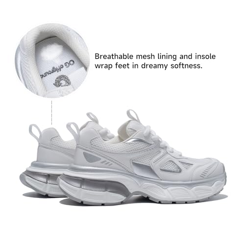 BEAU TODAY Womens Platform Fashion Sneakers, Chunky Wide Sneakers for Women, Leather Lace-up Breathable Walking Shoes for Women, Comfortable Casual Workout Athletic Tennis Shoes3