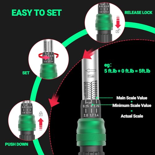 Image of 3-Piece Torque Wrench Set - 3 Click Wrenches (1 /4 inch, 3 /8 inch, 1 /2 inch) with 3pc Extension Bars, 72-Tooth Ratchet, ±3% Accuracy, for Automotive, Motorcycle & E-Bike