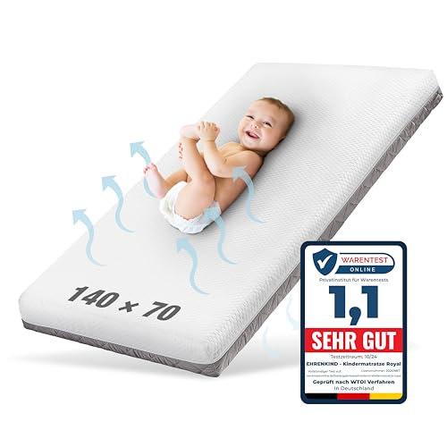 Ehrenkind® Babymatratze Royal | Baby Matratze 70x140 Standard 100 by OEKO-TEX | Kindermatratze 70x140 mit innovativem 3D Mesh und Hygiene Tencel Bezug wasserdicht + luftdurchlässig