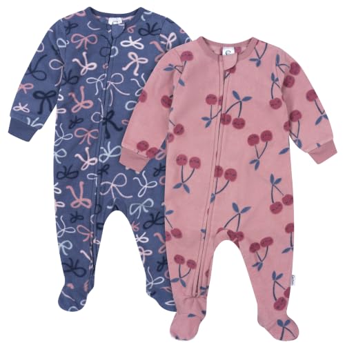 Image of Gerber Baby Girl & Toddler 2-Pack Loose Fit Fleece Footed Pajamas