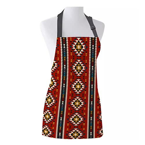 Tjlss Kitchen Apron Lattice Ethnic Geometry Adjustable Bib Canvas Aprons For Women Cooking Baking Restaurant Apron Pinafore (Color : A, Size : 66X80Cm) #TOP24