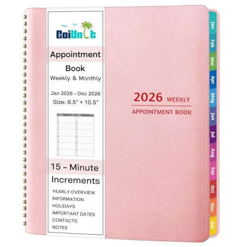 2026 Appointment Book - January - December 2026 Appointment Planner with Weekly Monthly Spread 8.5 x 10.5 Large 15 Minute Increments 2026 Daily Planner with Pockets Tabs Soft Cover