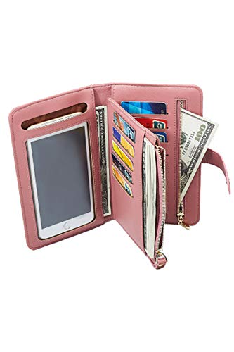 Zinmuwa Cartera De Cuero Para Mujer, Cartera De Cuero, Soporte Para Tarjetas De Crédito, Bolsa De Teléfono Multifuncional Rosa One Size