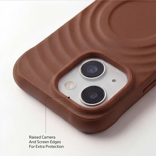 Image of amazon basics Shockproof Case for iPhone 13 | Ripple Pattern | Camera Protection | Protective Cover with Enhanced Grip & Wireless Charging Support - Brown