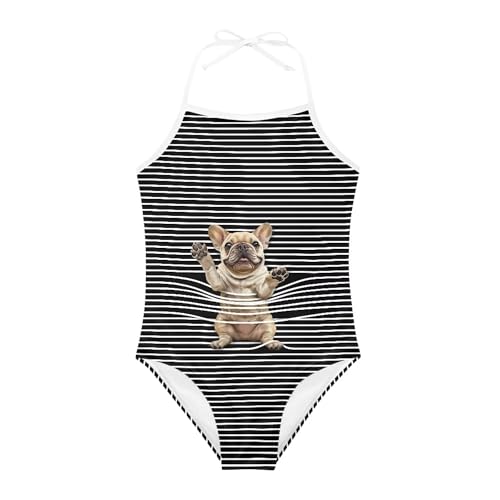 Image of Cute Backless One Piece Swimsuits for Girls Adjustable Halter Strap Bathing Suit Beach Swimwear for Girls