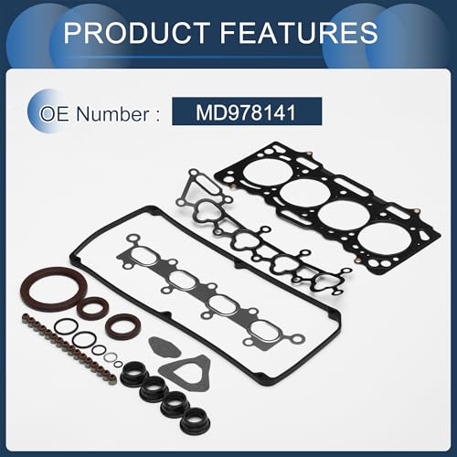 Image of Cylinder Head Gasket Kit Engine Valve Gasket Set No.MD978141 for Mitsubishi 4G18(CS3A) Rubber, Metal Black