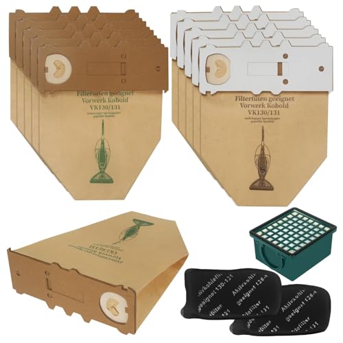 10 bolsas para aspiradora Vorwerk Kobold 130 131 131SC con 1 filtro HEPA y 2 filtros de motor