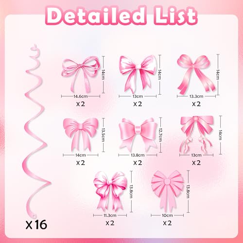 Image of Pink Bow Birthday Decorations, Kaluofan 32PCS Pink Bow Hanging Swirls Set, Bow Party Decorations for Girl Birthday Wedding Valentine's Day Dance Party Favor Supplies