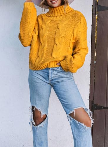 Image of Dokotoo Womens Sweaters Turtleneck Cable Knit Chunky Pullover Fall Outfits