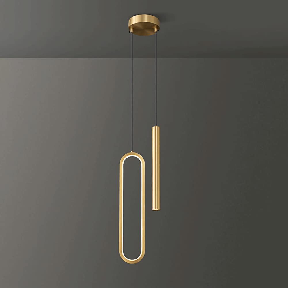 2 głowice mosiężna lampa wisząca z reflektorem sufitowym, lampy wiszące ze złotym wykończeniem, nowoczesne lampy LED 12W 3 tryby kolorów do zawieszenia w sypialni zagłówkiem, salonem, wyspą kuchenną