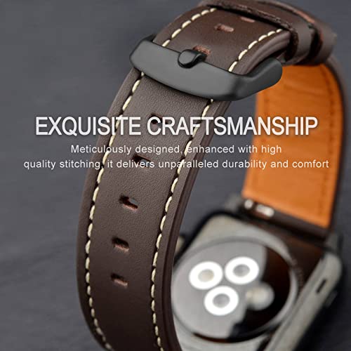 Image of ANNEFIT 18mm Watch Band with Black Buckle, Quick Release Genuine Leather Replacement Strap (Dark Brown)