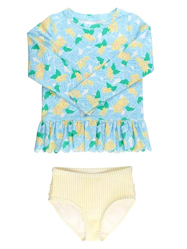 Image of RuffleButts Baby /Toddler Girls Scalloped Long Sleeve Rash Guard 2-Piece UPF50+ Sun Protected Swimsuit