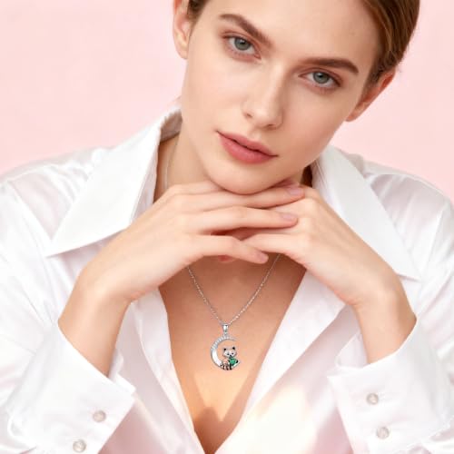 Image of PROESS Animal Birthstone Necklace 925 Sterling Silver Otter /Axolotl /Hippo /Elephant /Dachshund /Monkey /Red Panda Pendant Necklace Animal Birthstone Jewelry Gifts for Women
