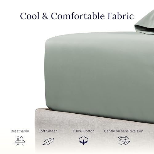 California Design Den Twin Bed Fitted Sheet, Soft 400 Thread Count 100% Cotton, Deep Pocket Bottom Sheet, Cooling Durable Sateen Weave for Adults (Twin, Sage Green)