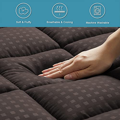 HYLEORY California King Mattress Pad Quilted Fitted Mattress Protector Cooling Pillow Top Mattress Cover Breathable Fluffy Soft Mattress Topper with 8-21" Deep Pocket, Brown