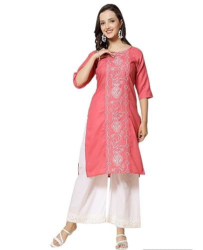 Image of Vinchic Women's Round Neck A-Line Cotton Embroidery Green Kurti (EmbBottle-91011-P)